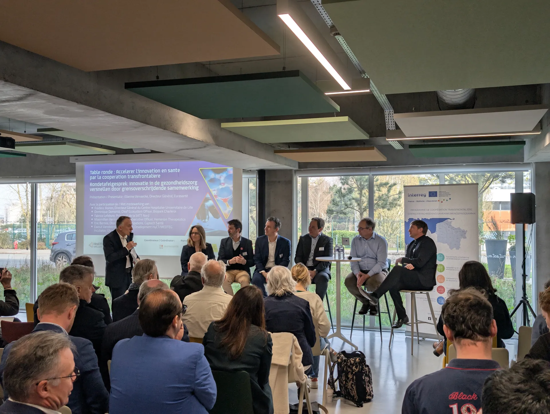 HealthTech Valley a été dévoilé lors d'une table ronde autour de la coopération transfrontalière pour l'innovation en santé, dans les locaux du Hub Eurasanté. (Crédit : Eurasanté)